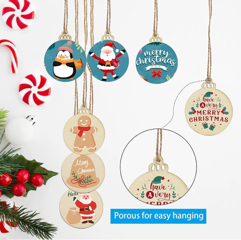 LEBERY 50Pcs Wooden Christmas Ornaments Unfinished Natural Wood Cutouts Ornament Predrilled Wooden Christmas Cutouts for Crafts to Paint DIY Centerpieces Hanging Decorations - Image 4